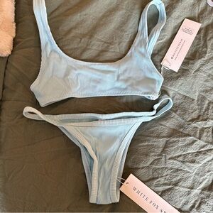 White Fox Boutique Light Blue Ribbed Bikini Set
